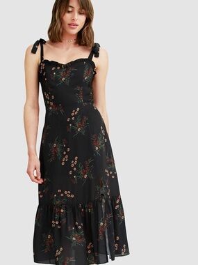Black Floral Tie-Shoulder Midi Dress